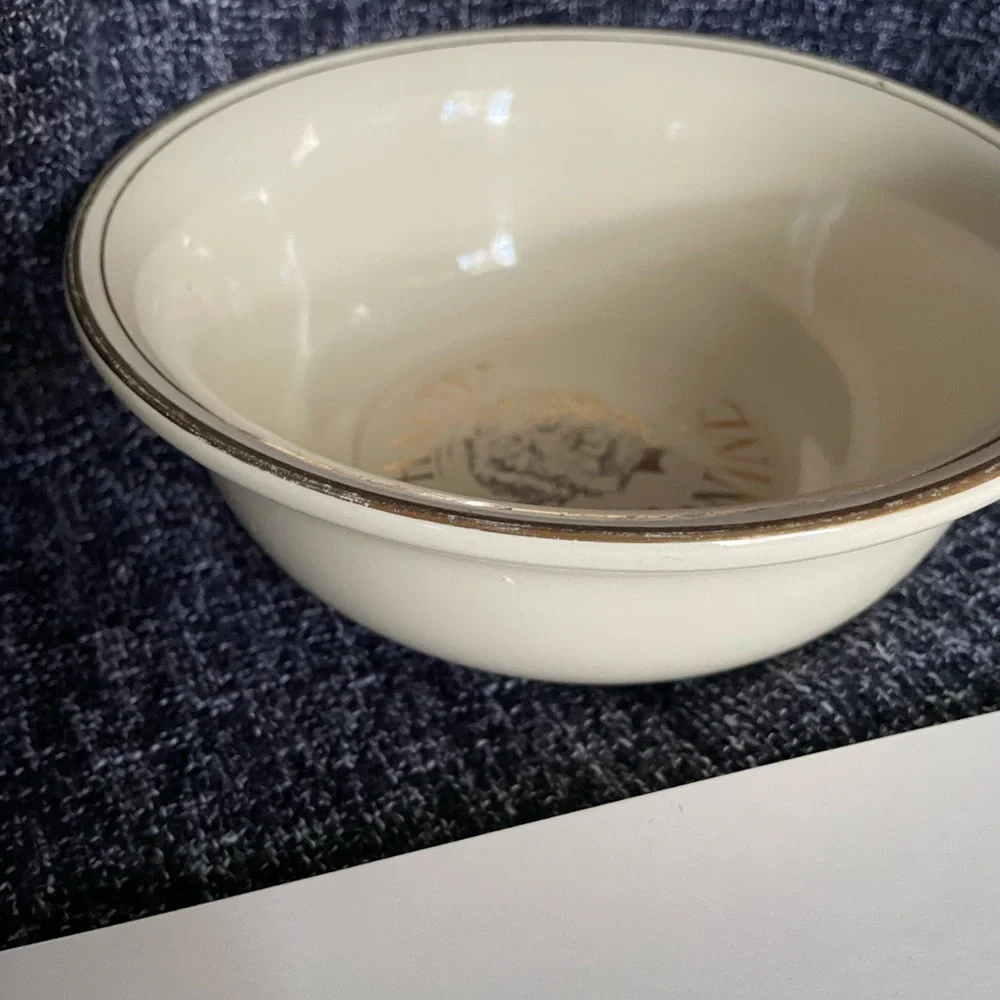 Vintage Hall ‘Haute Canine’ Dog Bowl in Cream 392 & Gray Bowl 395 w Gold Trim